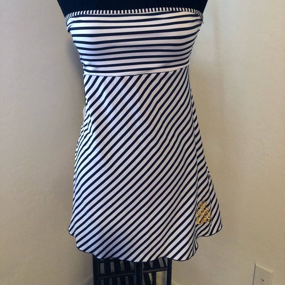 Navy blue and white swimsuit coverup